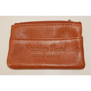 VTG Carriage Court Brown Leather Coin Pouch Purse Zip Closure